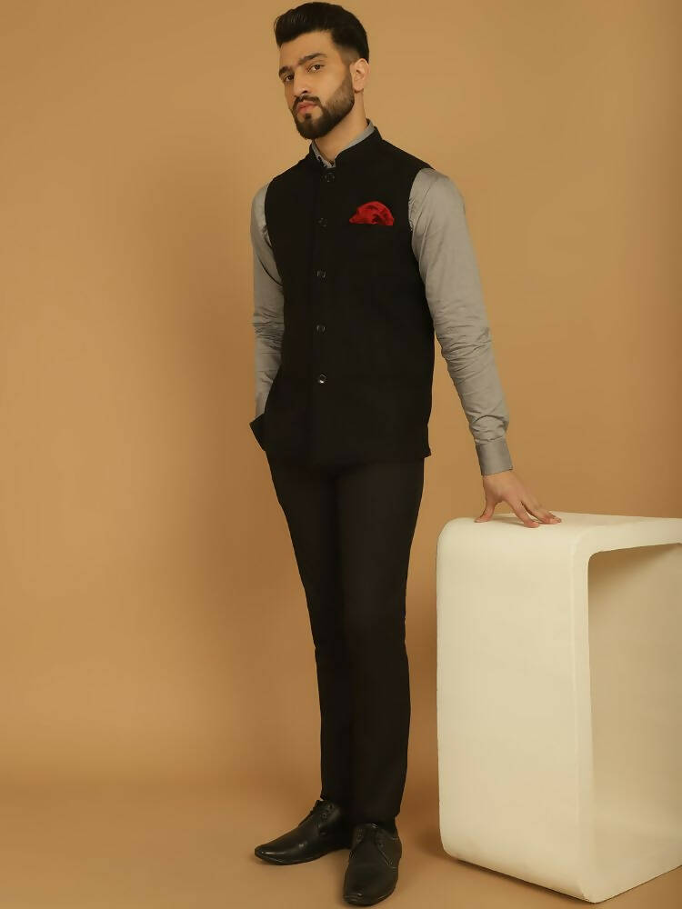 Even Apparels Pure Wool Nehru Jacket - Black | Swadesiicart