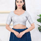 Joban Fashion Silver Tissue Elbow Sleeveless Back Open Blouse - Swadesiicart