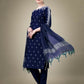 Jyoti Fashion Women's Navy Blue Cotton Blend Embroidery & Sequence work Kurta with Trouser & Dupatta | Swadesiicart