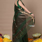 Very Much Indian Rajsi - Handloom Ari Checks Cotton Silk Saree With Golden Border - Bottle Green | Swadesiicart