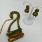 Terracotta Green and Gold Kerala Style Rowing Boat Pendant Long Necklace Set with Temple Earrings | Swadesiicart