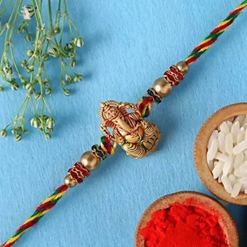 Authentic Design Ganesha Rakhi & Kaju Katli Box | Swadesiicart