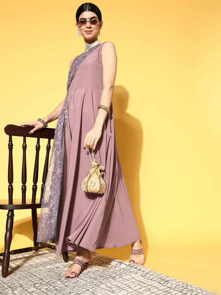 Ahalyaa Women's Traditional wear Dress - Mauve | Swadesiicart