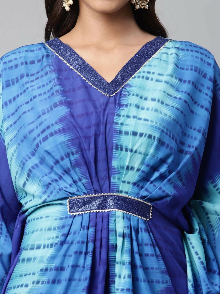 Ahalyaa Women Royal Blue Crepe Digital Printed Kaftan Kurta | Swadesiicart