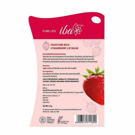 Iba Moisture Rich Lip Balm - Strawberry - Swadesiicart