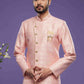 Raivat Ethnic Banarasi Jacquard Embroidery Semi Indo Western Sherwani In Pink Colour | Swadesiicart