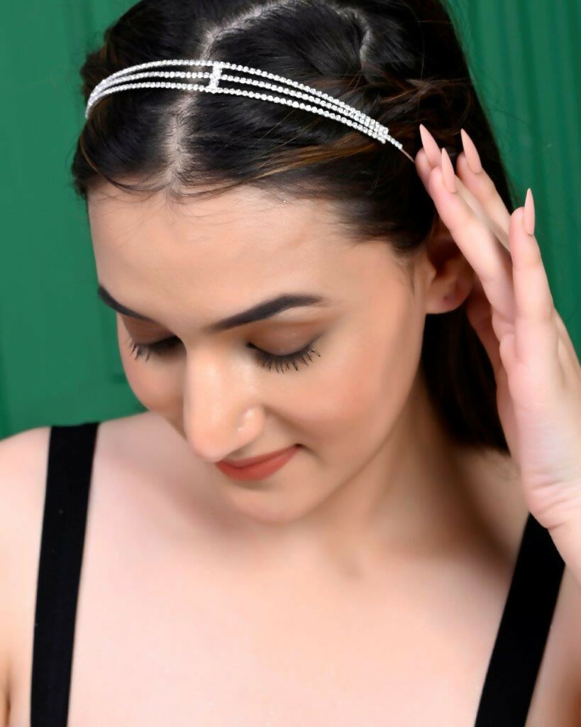 VOJ Silver Plated AD Stone Studded Hair Band | Swadesiicart