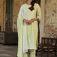 Juniper Women's Lime Green Cambric Floral Print Kurta Straight Pant And Duptta Sets | Swadesiicart