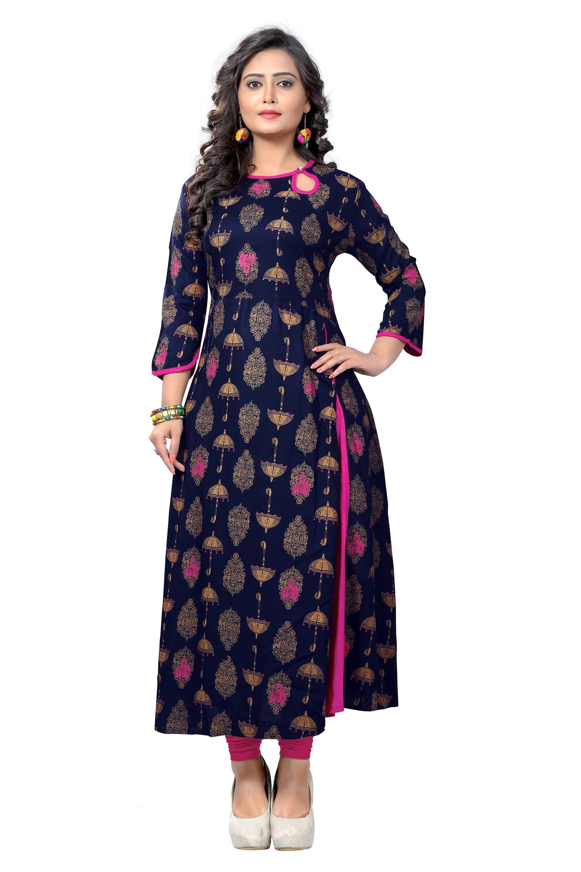 NOZ2TOZ Women's Blue Color Rayon A-Line Kurta Only - Noz2Toz