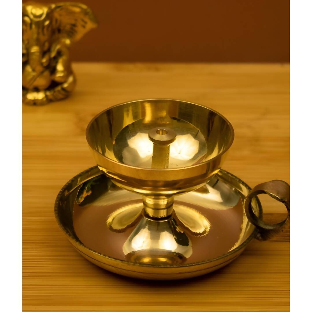Spillbox Gold-Toned Brass Nandha Sampat Diya Pooja Essential | Swadesiicart