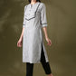 Anouk White Checked Mandarin Collar Pure Cotton Straight Kurta - Swadesiicart