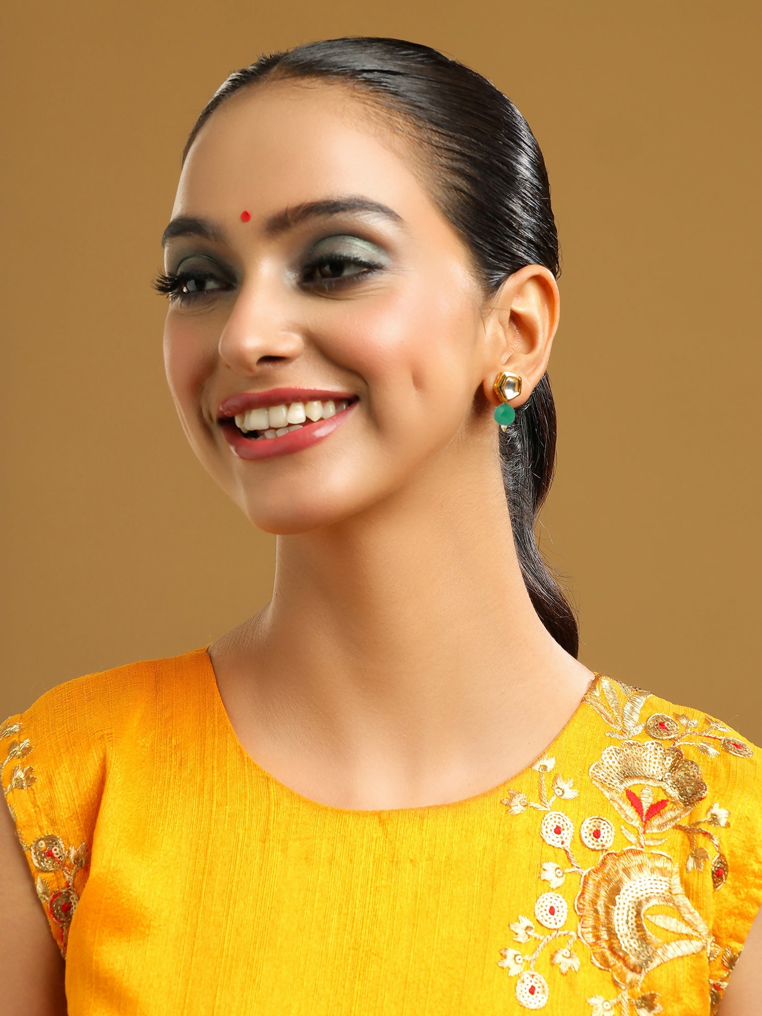 Ruby Raang Green Kundan Studs | Swadesiicart
