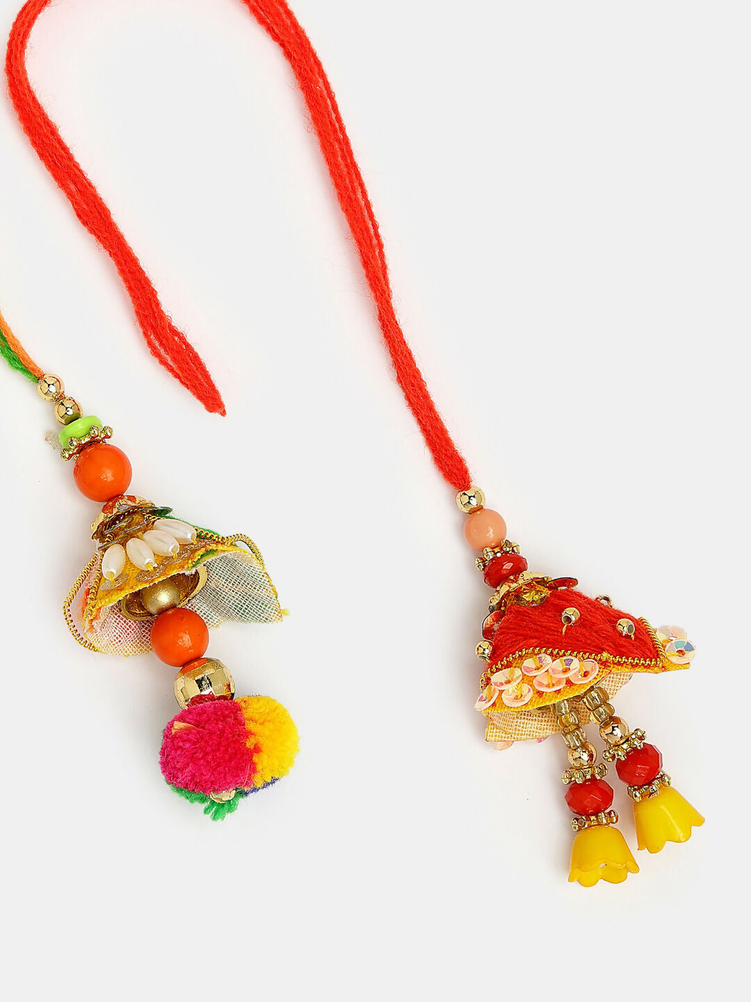 NVR Women Set of 2 Red Beaded Lumba Rakhi With Roli Chawal | Swadesiicart