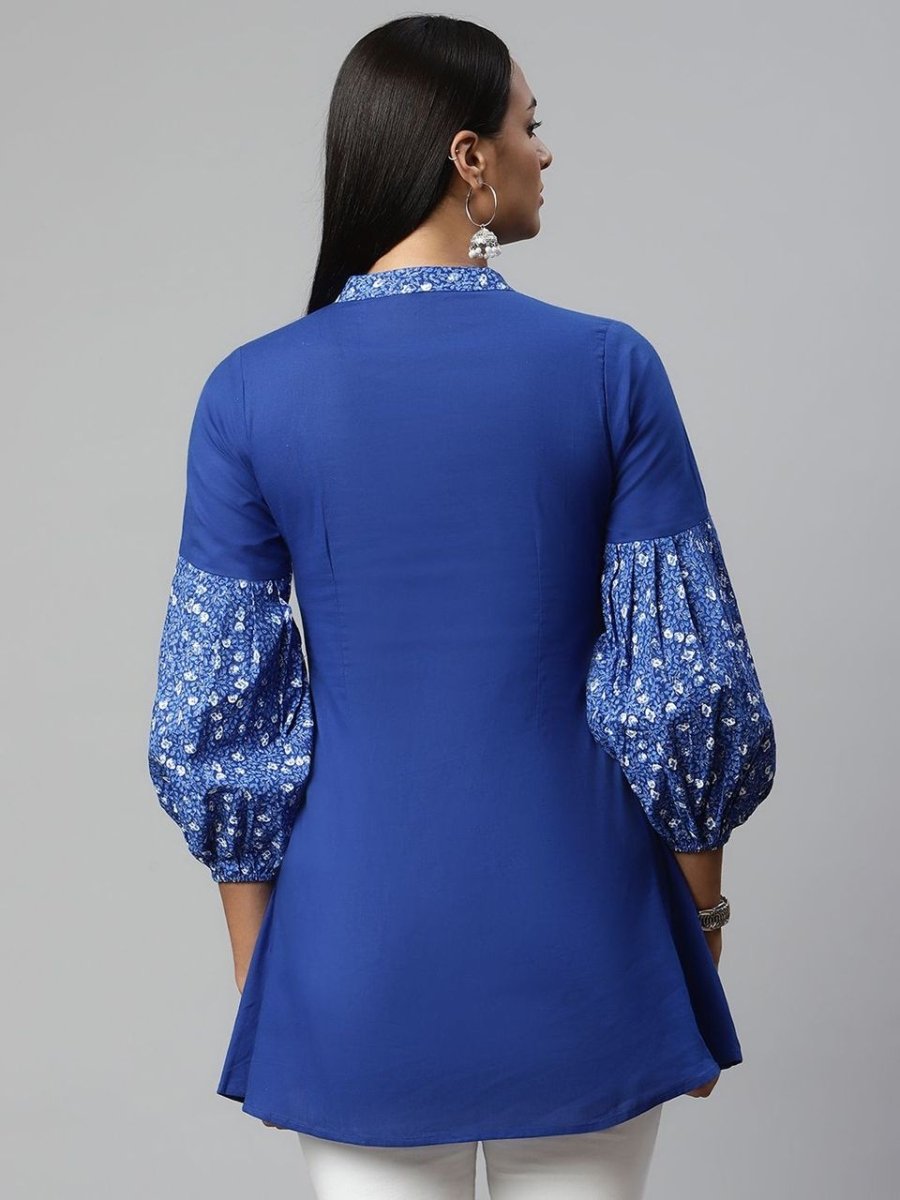 Ahalyaa Women Blue Pure Cotton Printed Tunic | Swadesiicart