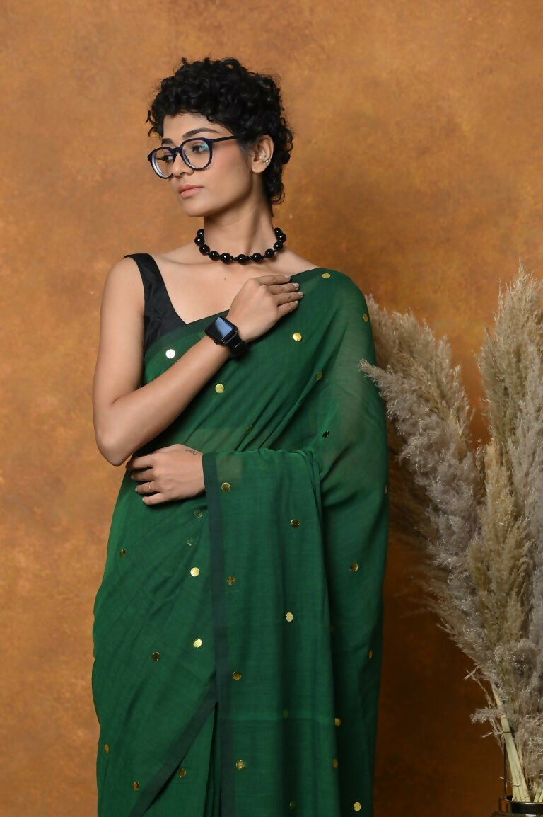 Very Much Indian Pure Mul Cotton Handloom Saree - Green | Swadesiicart
