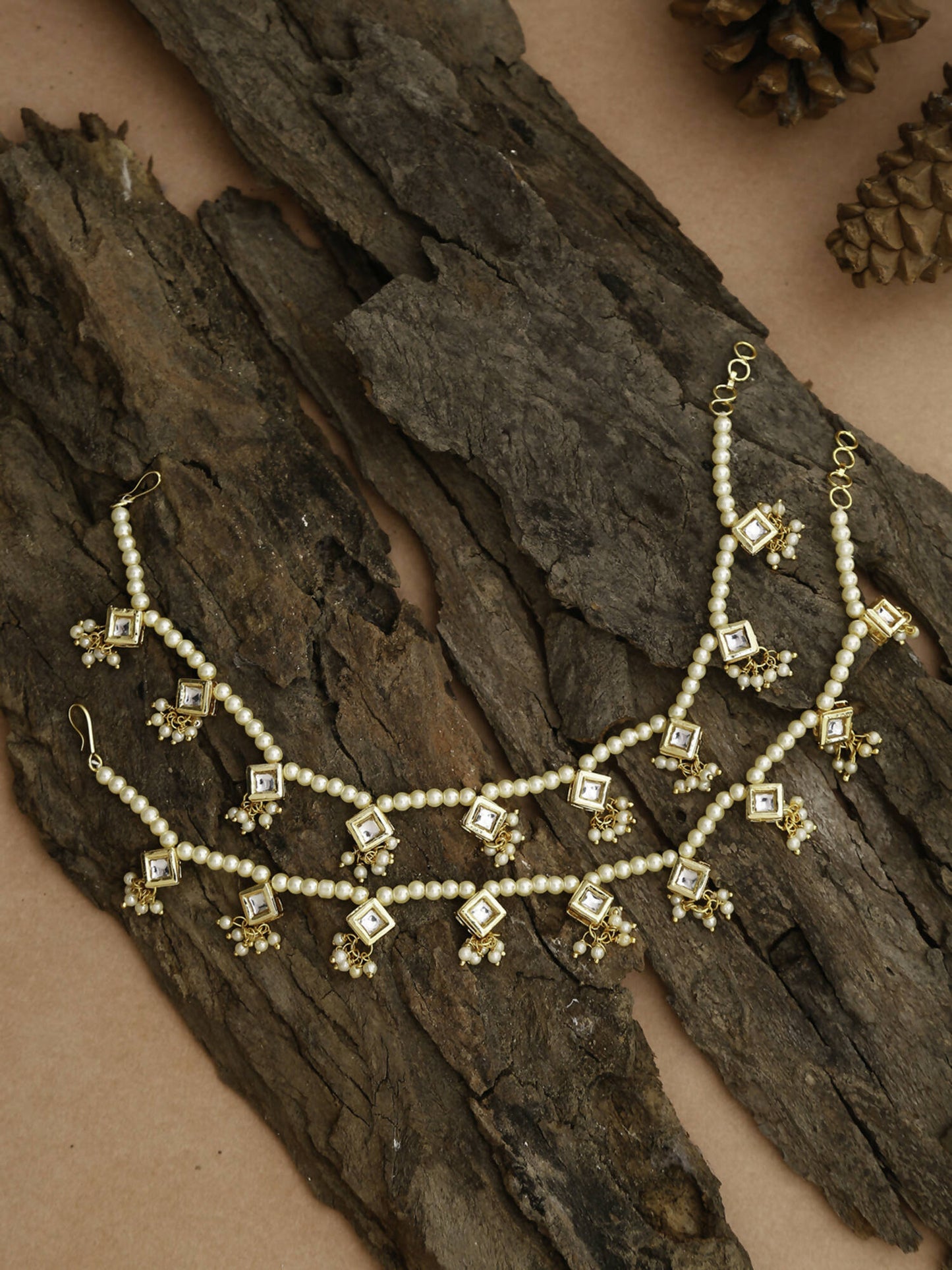 White Gold-Toned Plated Kundan Anklets Set Of 2 - Ruby Raang | Swadesiicart