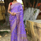 Joban Fashion Dark Lilac Crepe Chiffon Pure Handloom Banarasi Silk Saree | Swadesiicart