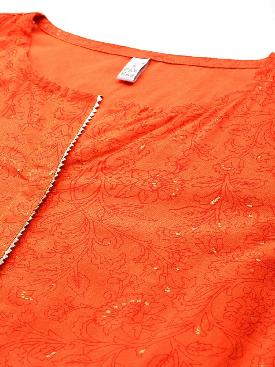 Ahalyaa Women's Traditional wear Kurta Set - Orange | Swadesiicart