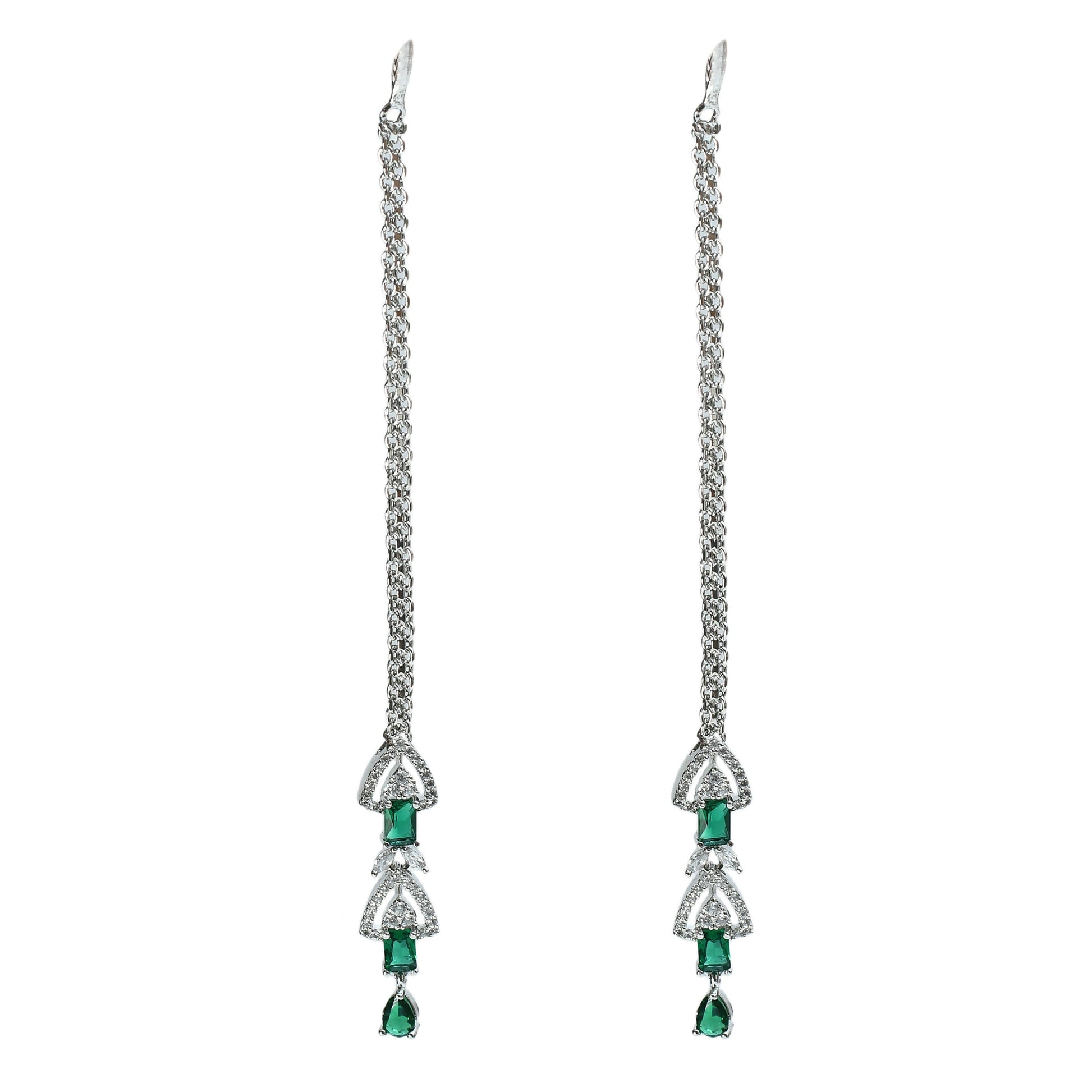 Mominos Fashion Johar Kamal Silver-Plated American Diamond Green Choker Set | Swadesiicart