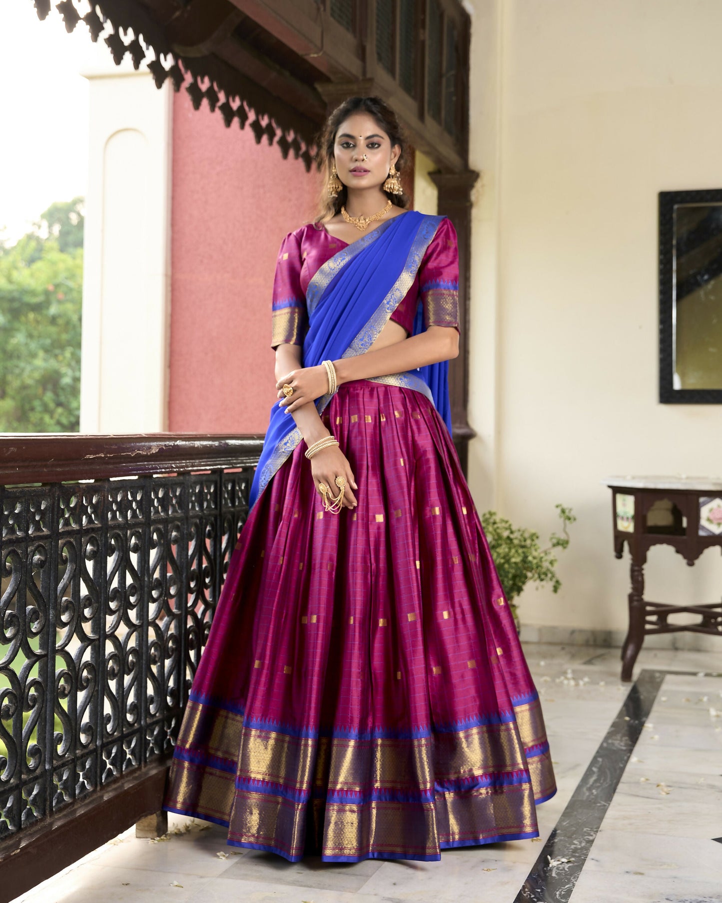 Lorenvalley Ranipink Cotton Silk Weaving Work With Paithani Concept Lehenga Choli | Swadesiicart