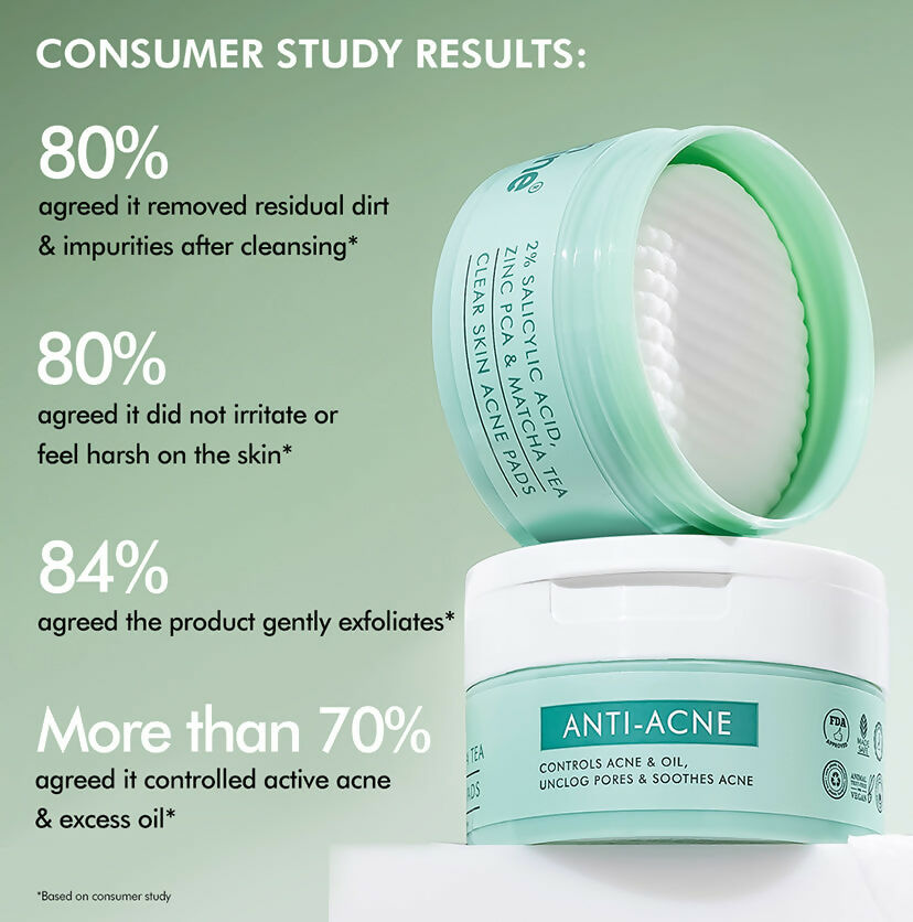 mCaffeine 2% Salicylic Acid Serum Clear Skin Acne Pads - Acne & Oil Control with Matcha Tea - Swadesiicart