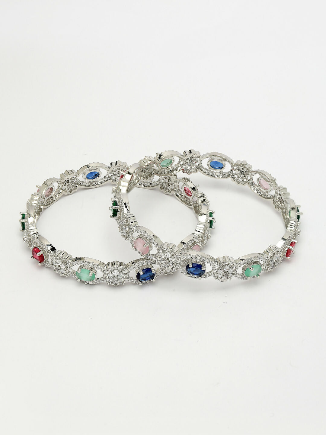 NVR Women's Set of 2 Multi-Coloured CZ Stone-Studded Handcrafted Bangles - Swadesiicart
