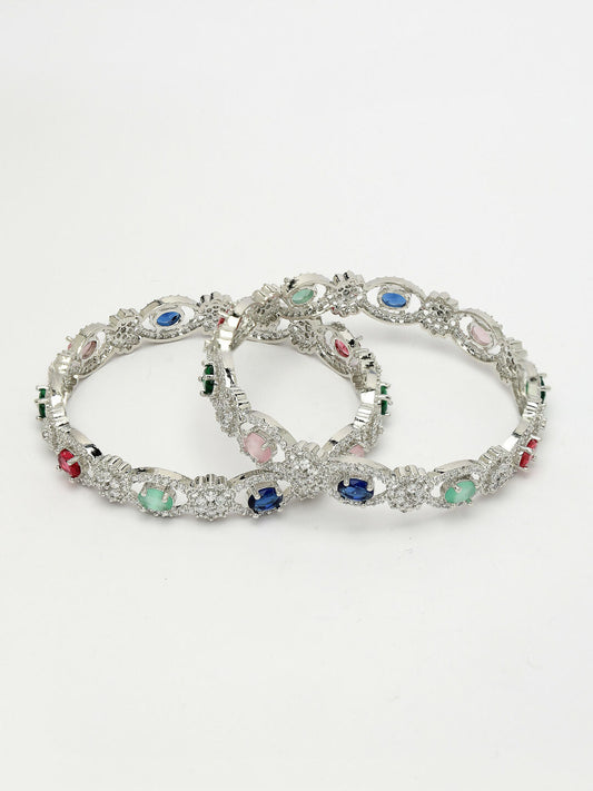 NVR Women's Set of 2 Multi-Coloured CZ Stone-Studded Handcrafted Bangles - Swadesiicart