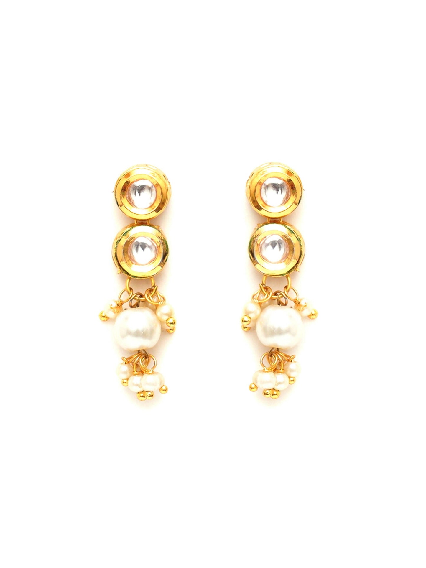 Kundan Earrings with Pearl Drops (Gold) - Ruby Raang - Swadesiicart