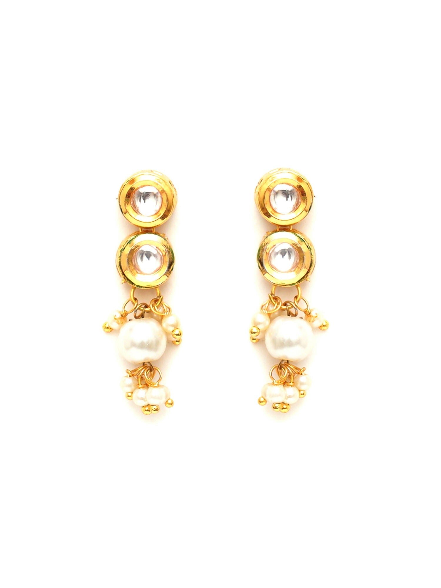 Kundan Earrings with Pearl Drops (Gold) - Ruby Raang - Swadesiicart