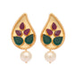 Nuyug 22K Gold Plated Emarald Stone Studded Contemporary Petal Shaped Pearl Drop Stud Earrings | Swadesiicart