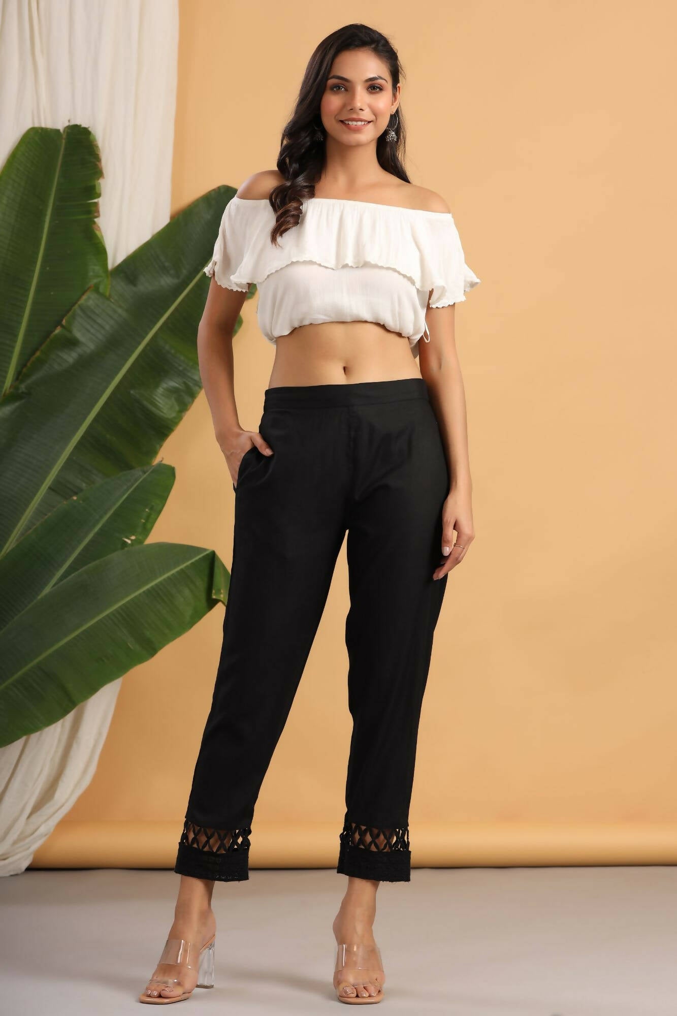 Juniper Women Black Rayon Solid Slim Fit Pant/Slim Pant | Swadesiicart