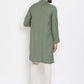Even Apparels Green Color Linen Linen Men's Kurta With Band Collar | Swadesiicart