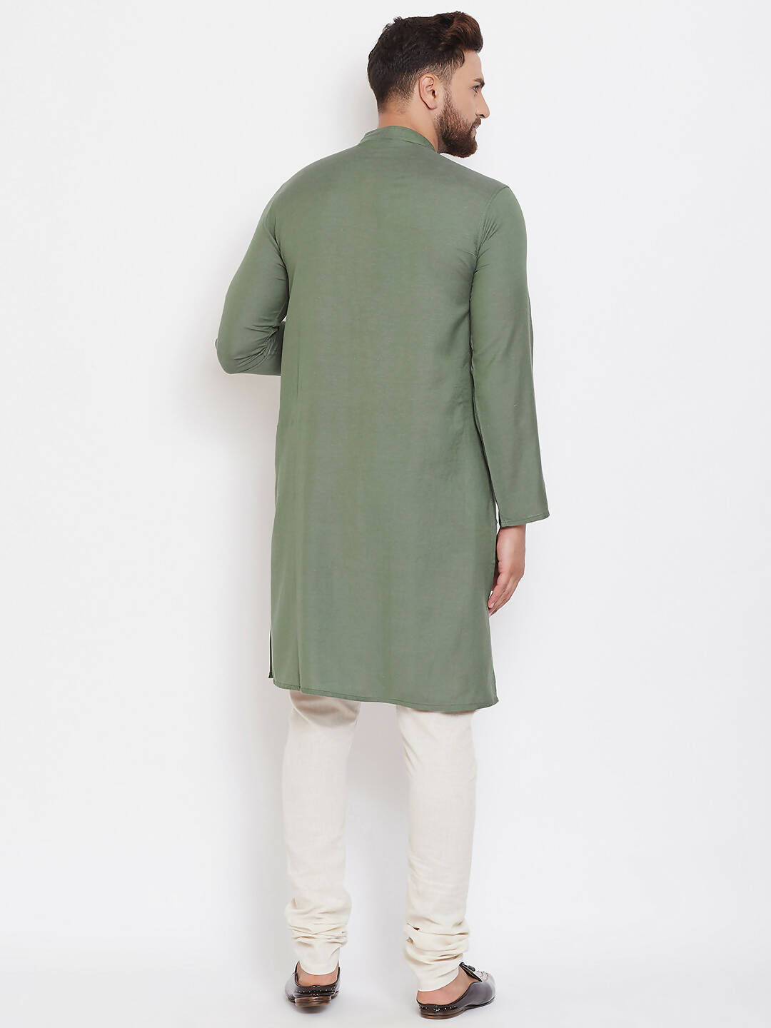 Even Apparels Green Color Linen Linen Men's Kurta With Band Collar | Swadesiicart