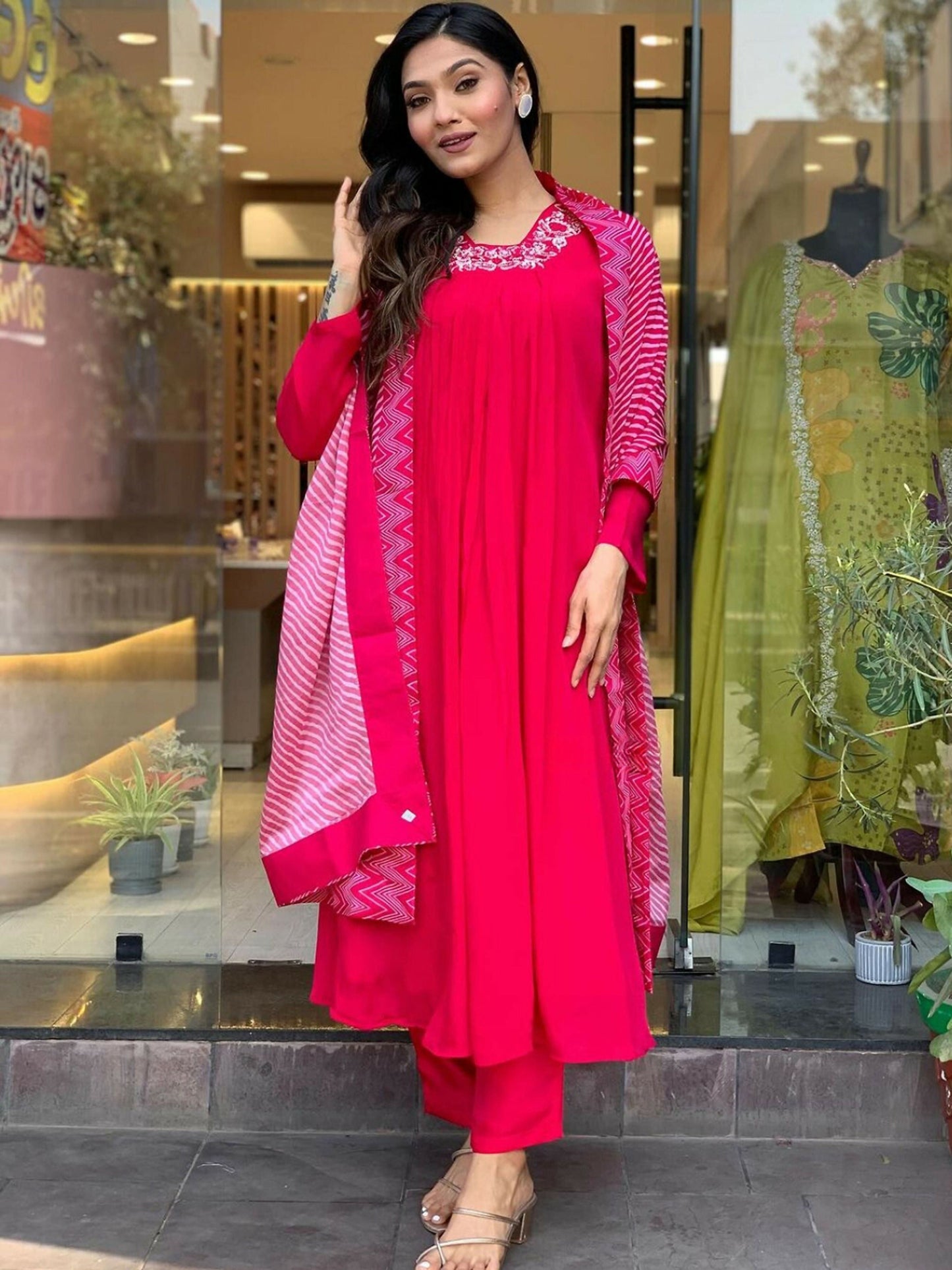 Partywear Designer Viscose Silk With Lining Red Stitched Suit With Dupatta - Tanisha | Swadesiicart