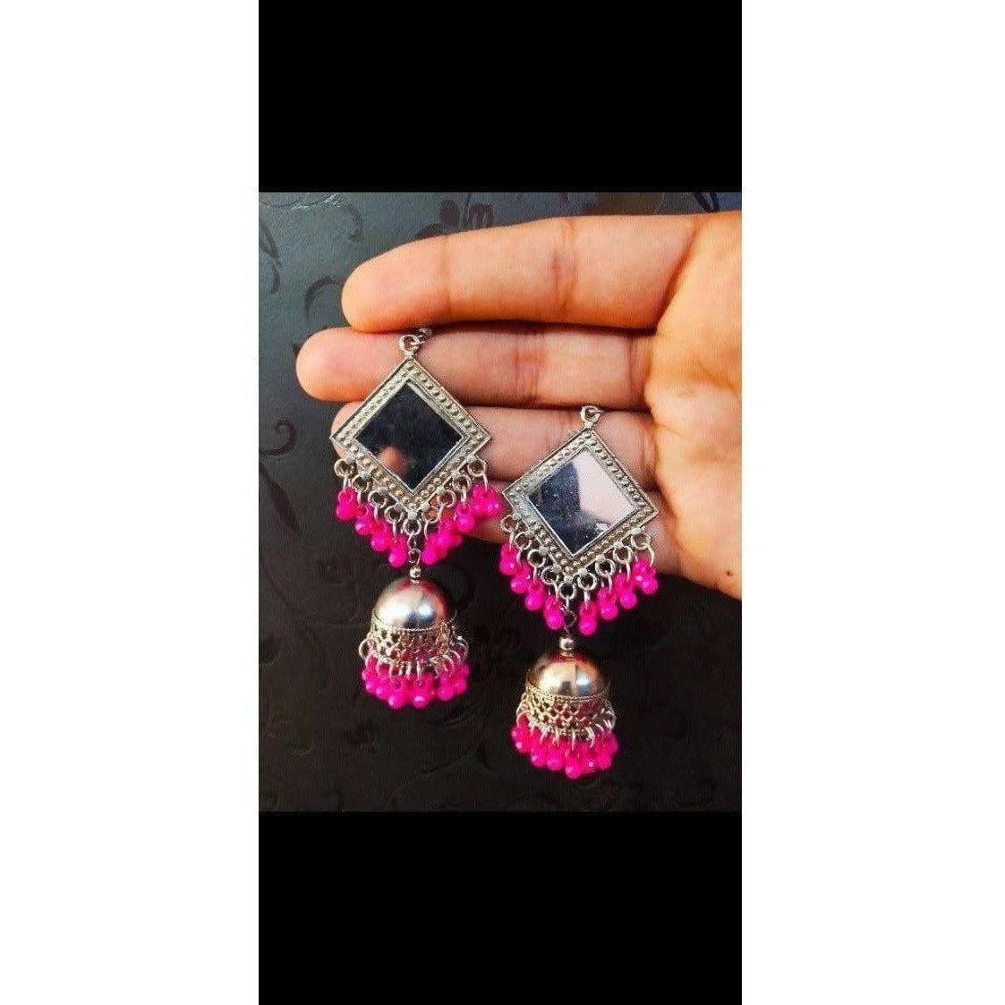 MS Fashion India Muskan Fancy Mirror Work Pink Smart Earrings | Swadesiicart