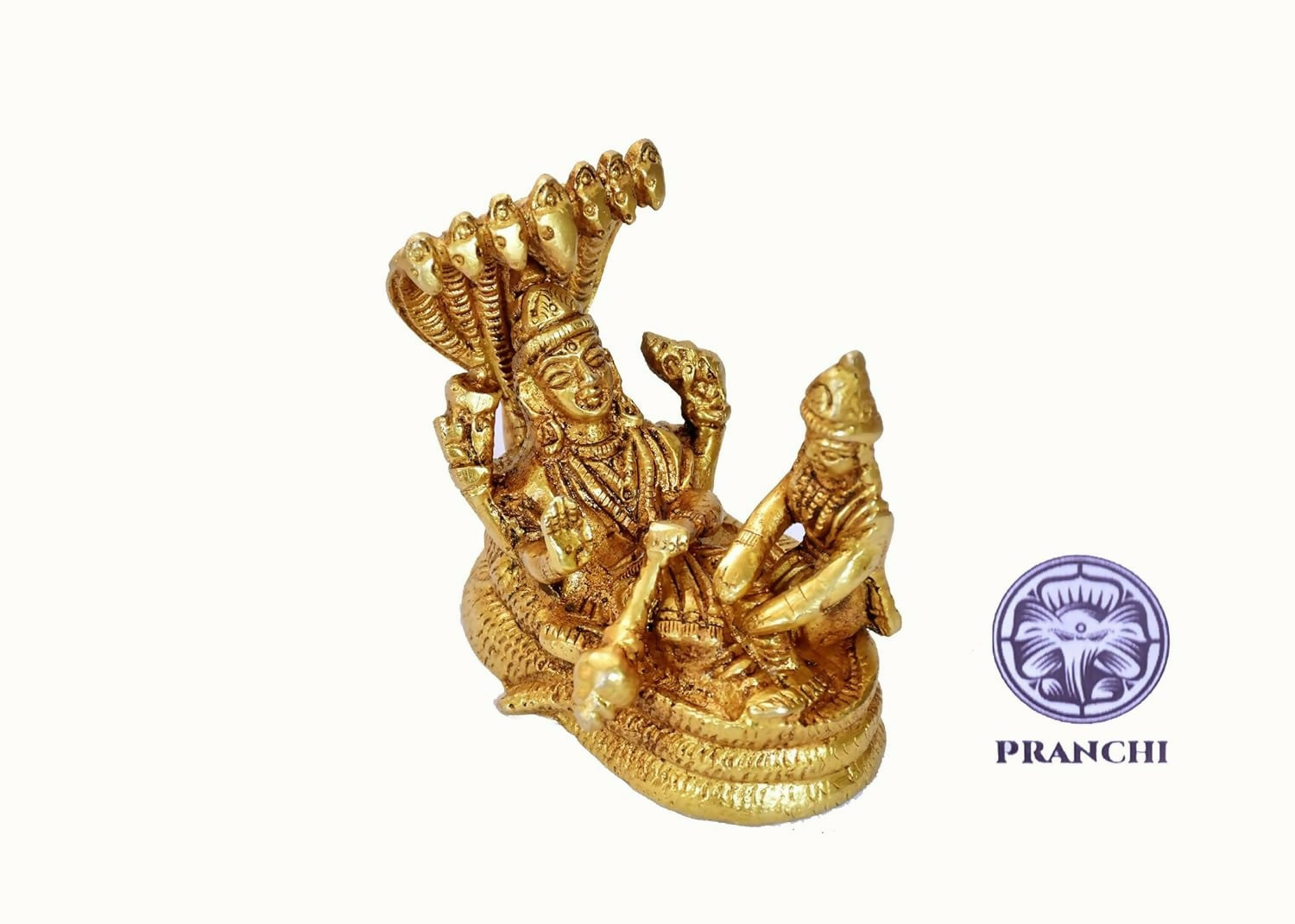 Pranchi Brass Idol Of Lord Vishnu Laxmi On Sheshnag - Swadesiicart