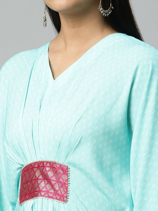 Ahalyaa Womens Blue Rayon Printed Kaftan | Swadesiicart