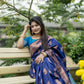 Vishnu Weaves Women's Navy Banarasi Silk Saree with Blouse - Swadesiicart