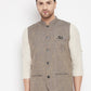 Even Apparels Brown Linen Men Woven Nehru Jacket | Swadesiicart