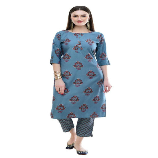 Lagi Women's Turquoise Blue Printed Straight Kurta & Pant (MC39A) | Swadesiicart