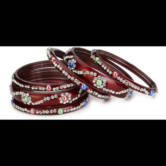 Afast Bridal Wedding & Party Fashionable Colorful Glass Bangle/Kada Set, Pack Of 12 - Maroon, Blue - Swadesiicart