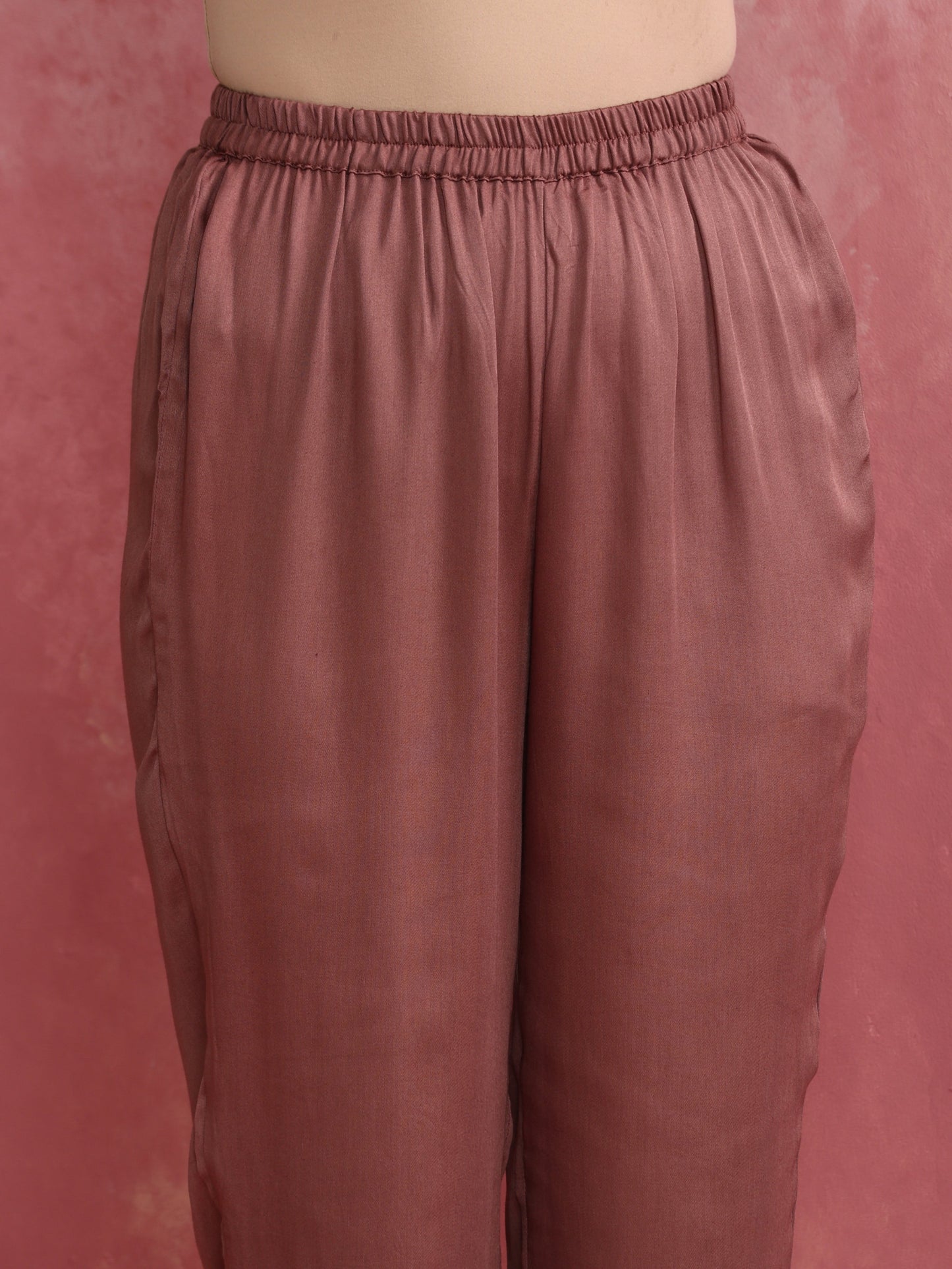trueBrowns Pink Modal Kimono Kurta Set - Swadesiicart
