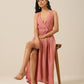 trueBrowns Light Mauve Slub Texture Sleeveless Wrap Dress | Swadesiicart
