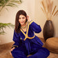 InWeave Women's Royal Blue Mughal Shaan Style Velvet Short Kurta Set - Swadesiicart