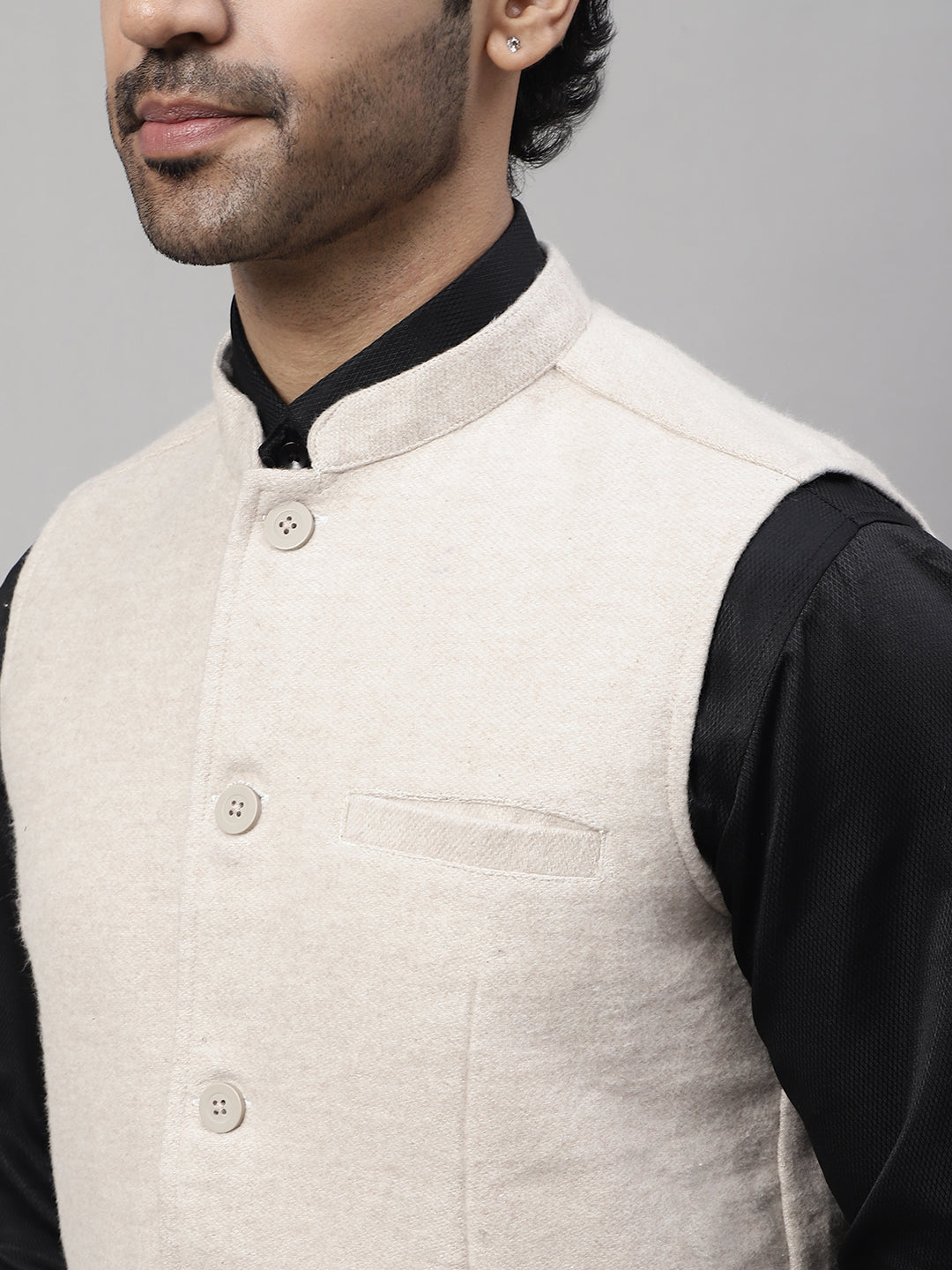 Even Apparels Men's Cream Pure Wool Nehru Jacket | Swadesiicart