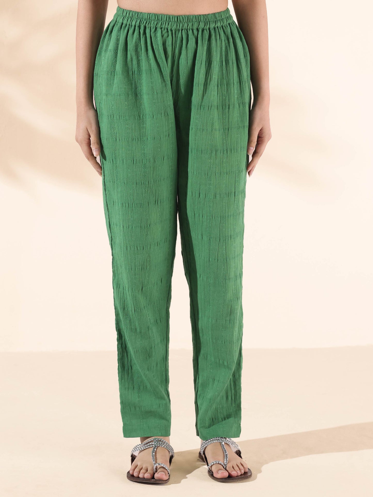trueBrowns Green Cotton Dobby Oversized Co-ord Set - Swadesiicart