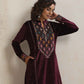 trueBrowns Purple Velvet Geometric Embroidered Kurta Pant Dupatta Set | Swadesiicart