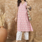 InWeave Pastel Peach V Neck Aline Kurta Set - Swadesiicart