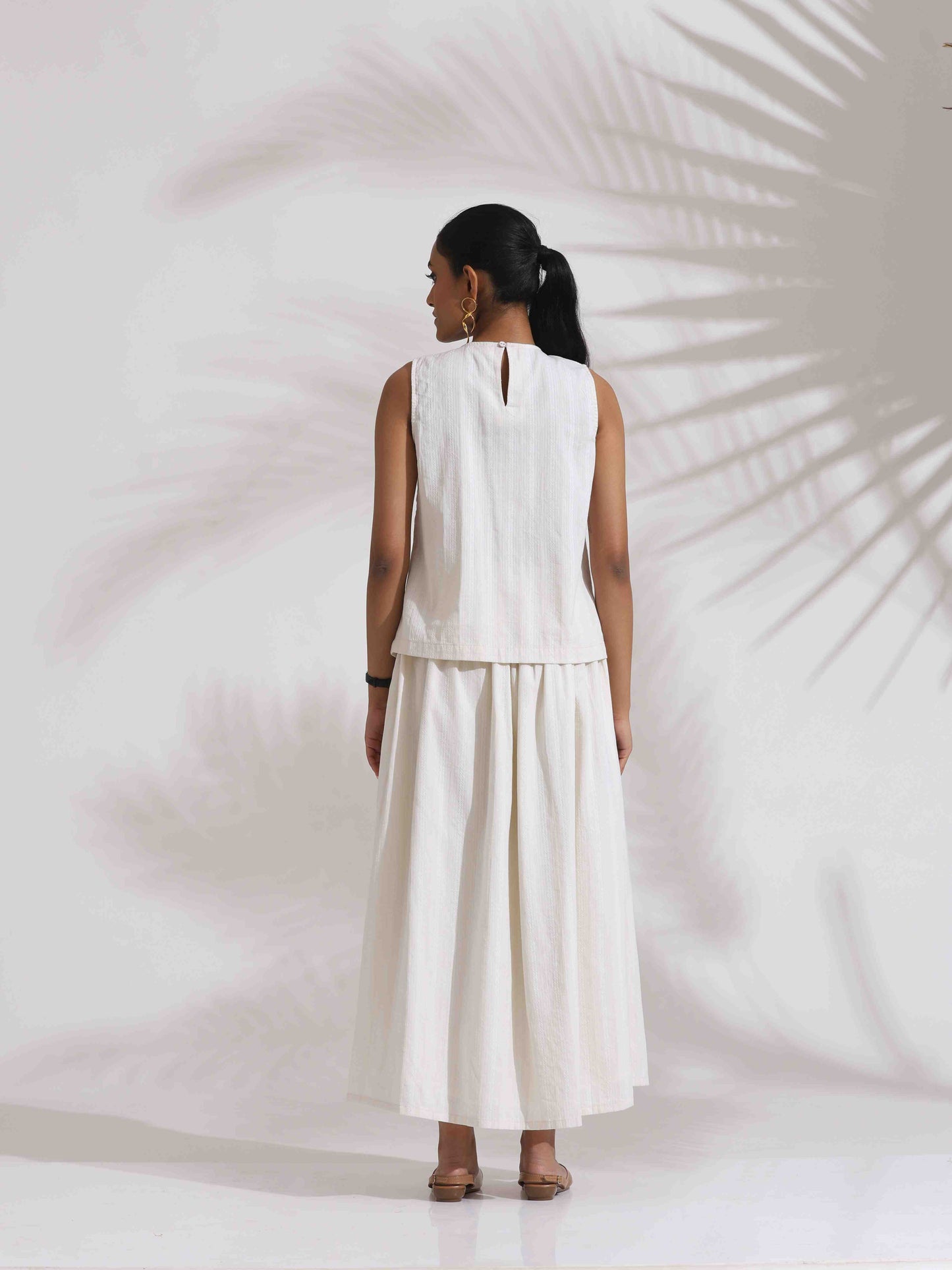 trueBrowns Off-White Cotton Skirt Co-ord Set - Swadesiicart