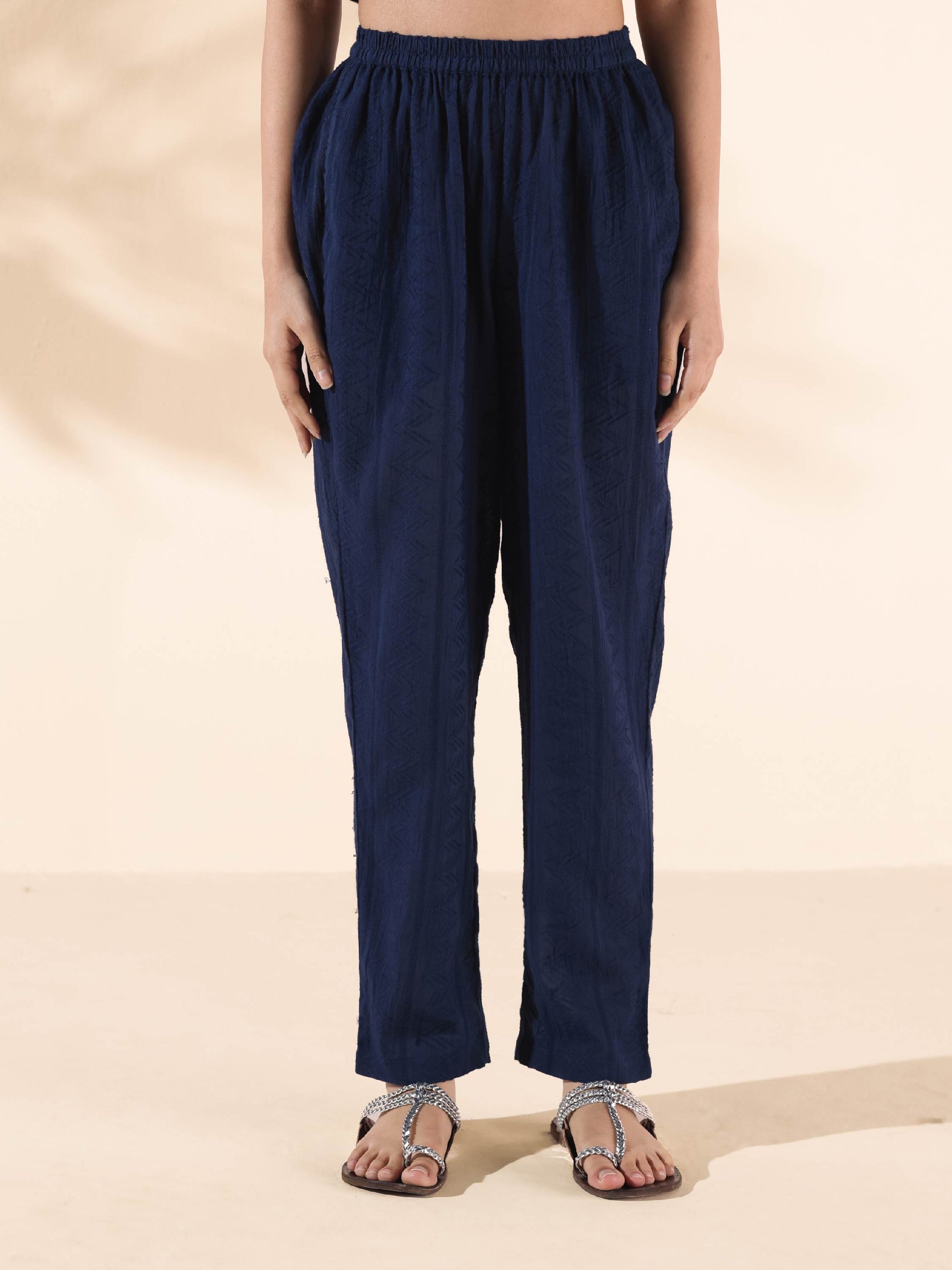 trueBrowns Carrot Cotton Dobby Flared Kurta Pant Set | Swadesiicart
